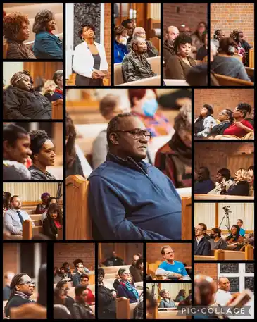 Audience listening attentively in a venue.